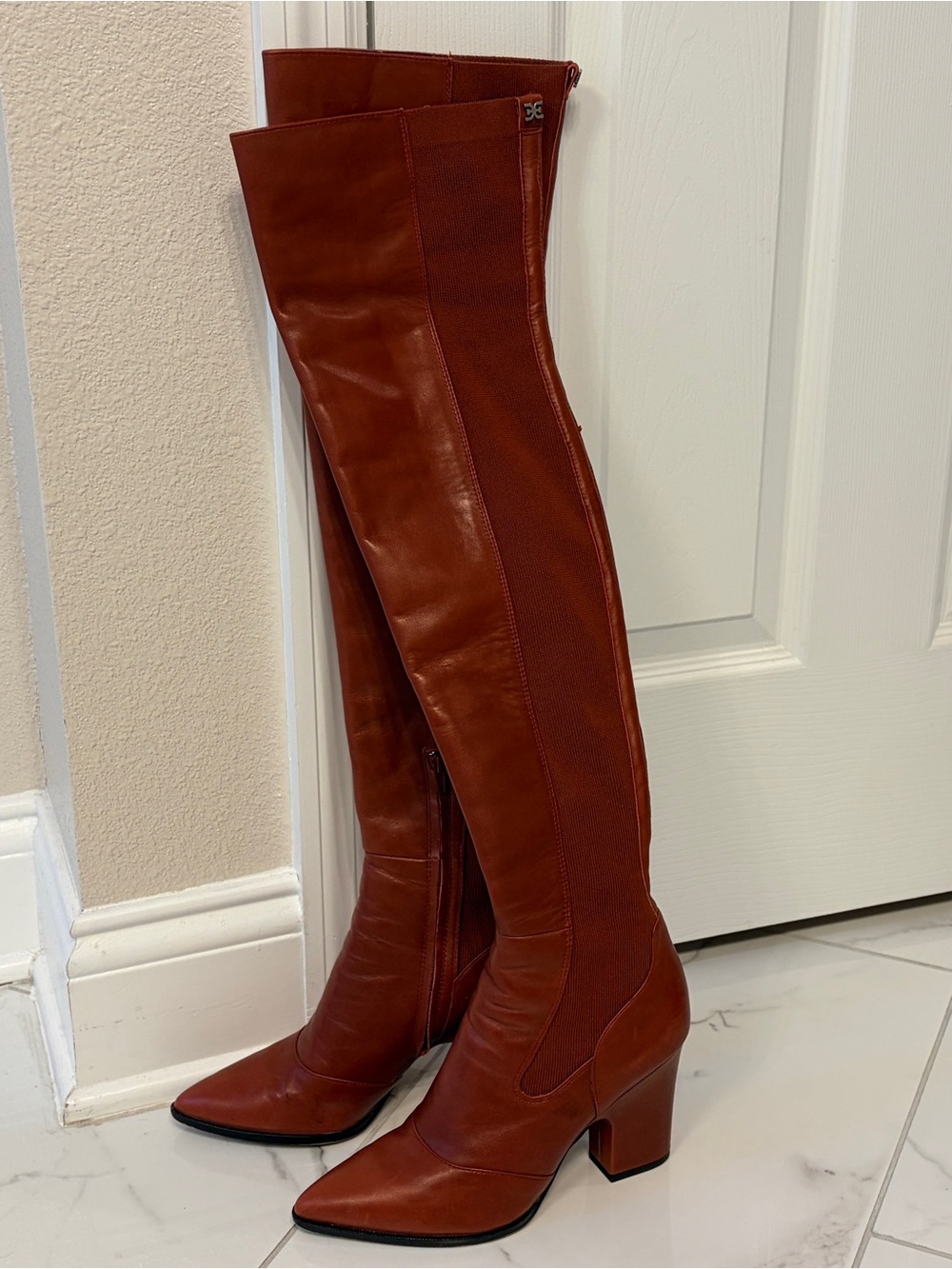 Sam Edelman Natasha Over The Knee Leather Boots Red Maroon 8
